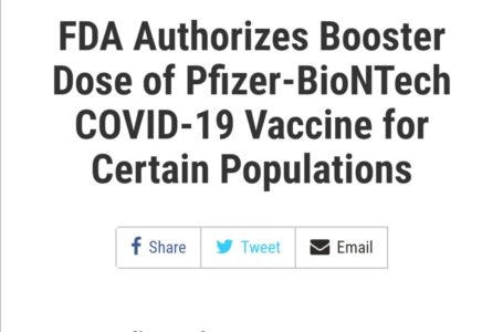 La FDA autorizza la dose di richiamo del vaccino Pfizer-BioNTech COVID-19 per alcune fasce