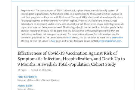 Studio svedese in pre-print su The Lancet sui vaccini covid Pfizer, Moderna e AstraZeneca. Dopo 60 giorni l’efficacia cala vertiginosamente