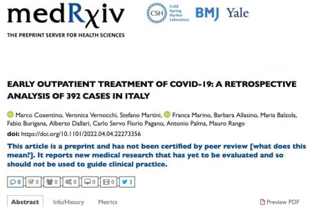 Pubblicato lo studio dei medici di IppocrateOrg: “TRATTAMENTO AMBULATORIALE PRECOCE DEL COVID-19: UN’ANALISI RETROSPETTIVA DI 392 CASI IN ITALIA”