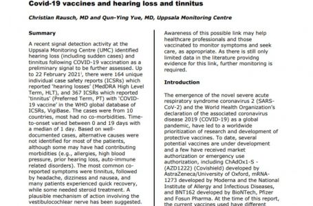 OMS: vaccino Pfizer potenzialmente legato alla perdita dell’udito