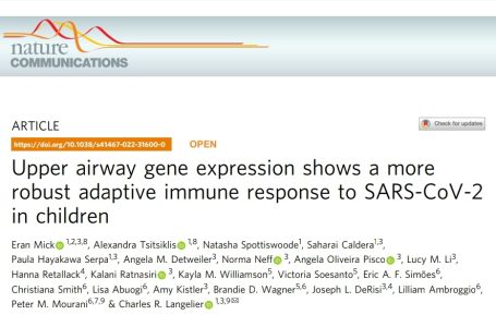 BAMBINI: nuovo studio NATURE mostra una risposta immunitaria innata più robusta alla SARS-CoV-2 nelle vie aeree superiori che  protegge dalla malattia grave